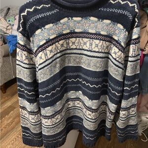 VINTAGE Navy Patterned Crewneck Sweater
